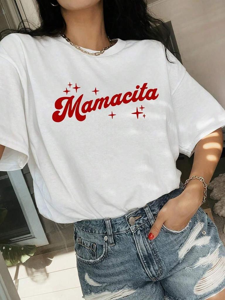 Unisex American Retro Graphic Tshirt Mamacita Red Vintage Letter Print Crew Neck Short Sleeve Breathable Versatile Casual Everyday Outfit Tee