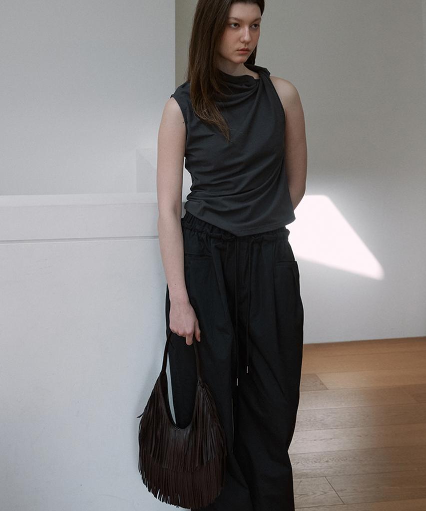 SIGREAT Compact Jersey Twist Neck Top_Dark Grey