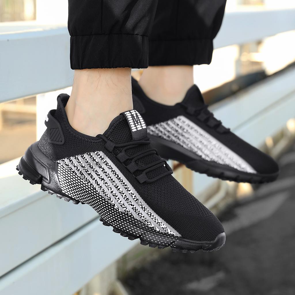 Knitted Mesh Running Shoes Breathable Men's Casual Sneakers Lightweight Outdoor Jogging Walking Trainers Anti-slip Sole