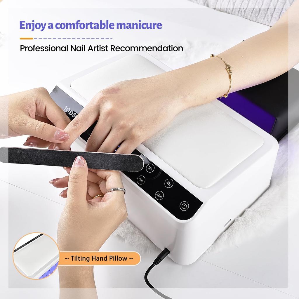 Professional Nail Lamp with Hand Pillow, 4-Timer Smart Touch Screen UV Lamp for Gel Polish, Removable Base, Large Space