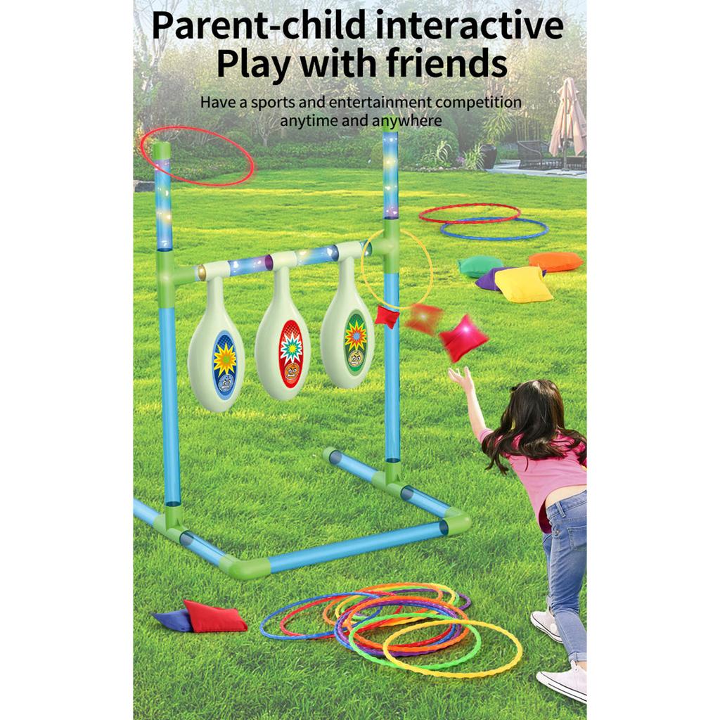Indoor And Outdoor Beanbag Throwing Game Stand With Lights, 2-in-1 Two-player Competitive Throwing And Ring Game Toy