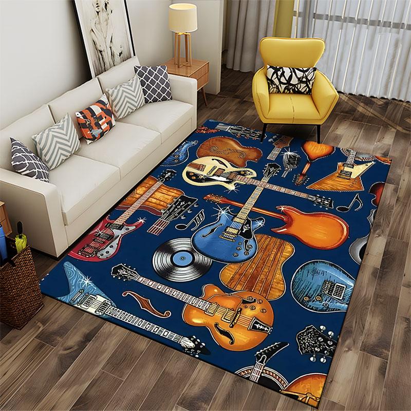 Guitar and Music Pattern Carpet suitable as a non-slip mat for the living room or bedroom sofa