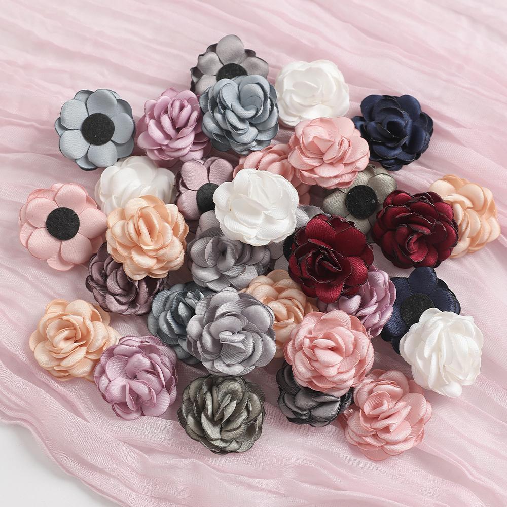 5/10Pcs Artificial Flowers 3.5cm Handmade Burned Edge Camellia Flowers For DIY Sewing Crafts Clothing Accessories Wedding Decors