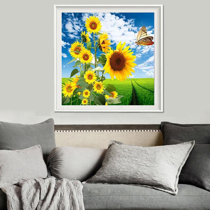 Huacan Diamond Painting Kits Full Square Round Drill Sunflower Butterfly DIY Cross Stitch Home Decor