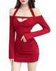 TOASOA Sexy Mini Dress with Long Perfect for Cocktail and Night Features a Ribbon and Sexy Halter 01 Women's Off-the-Shoulder Sleeves, Hostesses,