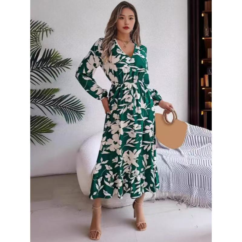 

Женская новая весенне-летняя мода, темперамент, дышащая и удобная сексуальная рубашка с длинной юбкой XL зелёный