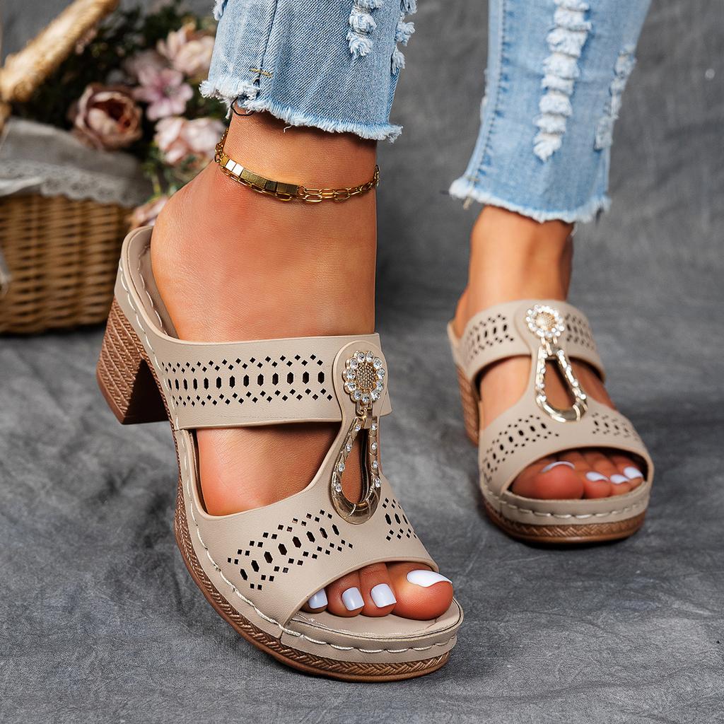 Women Summer Lightweight Hollow Sandals Fashion Chunky Heel Open Toe Slippers Female 2026 Casual Outdoor Slides Shoes Size36 43