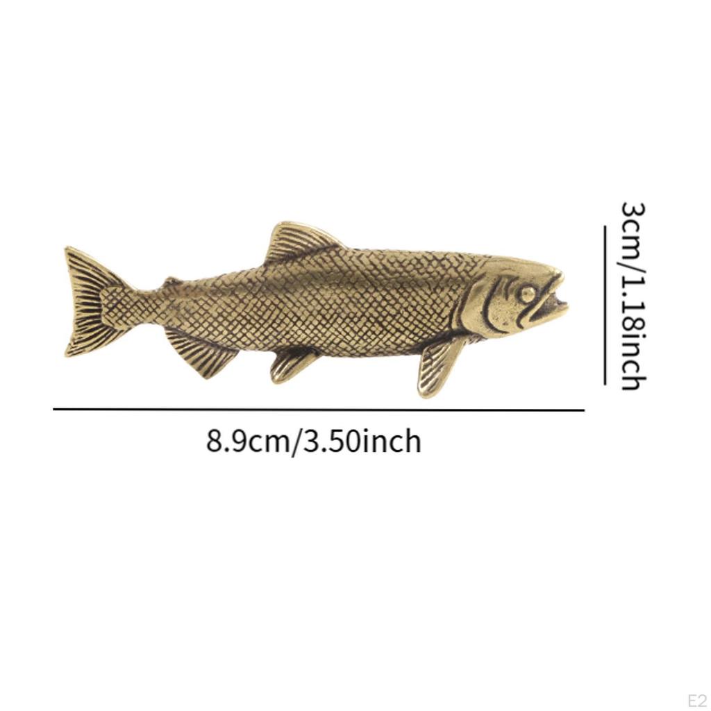 Brass Fish Statue Sea Animal Decor Small Tea Pet Decoration Collectible Figurine Salmon