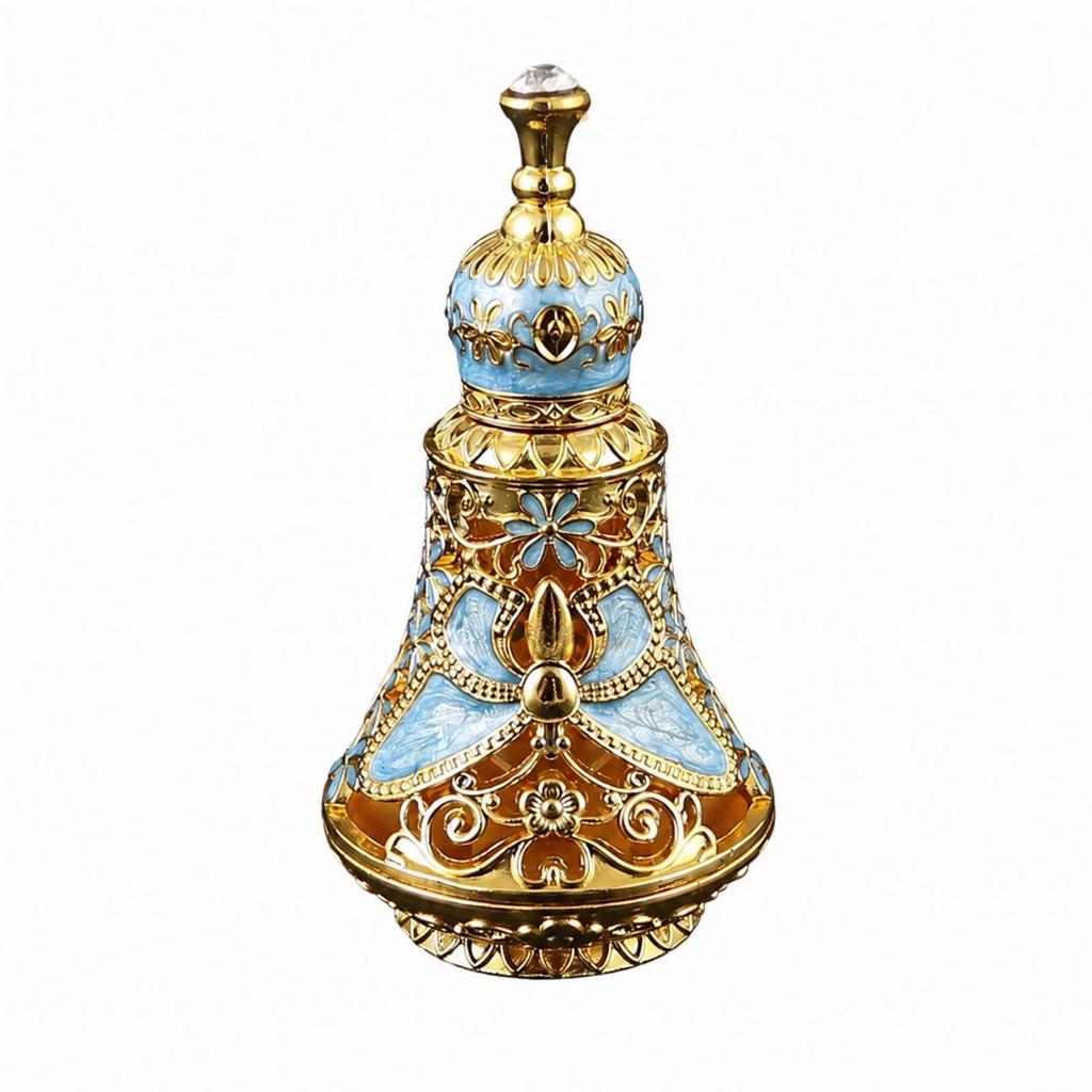 Polished Ornate Glass Perfume Bottle with Metal Decoration Antique Vintage