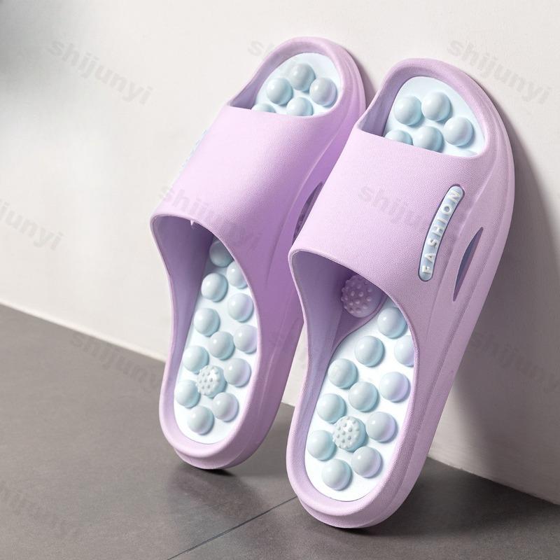 Fashion Men Women Bathroom Slippers Summer 2025 Massage Beach Slippers Casual House Shoes Couple Flat Non Slip PVC Female Male Slippers