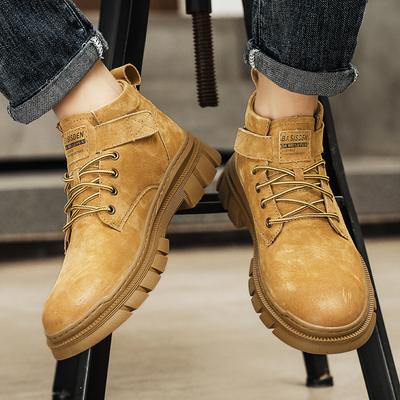 Tendencia otoño e invierno primera capa piel de cerdo botas Martin para hombre velcro caña alta botas color ruibarbo botas cortas de trabajo estilo locomotora botas formales para hombre