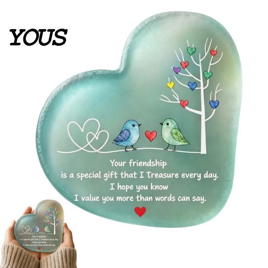 Small Decorative Items for Shelf Heart Shape Acrylic Friendship Ornament with Engraved Verse & Bird Tree, Desktop Thoughtful Surprise Gift Her
