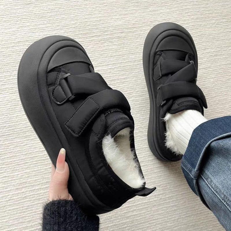 New Plush Cotton Shoes Winter Original Niche Plush Thick-soled Velcro White Shoes Board Shoes Women