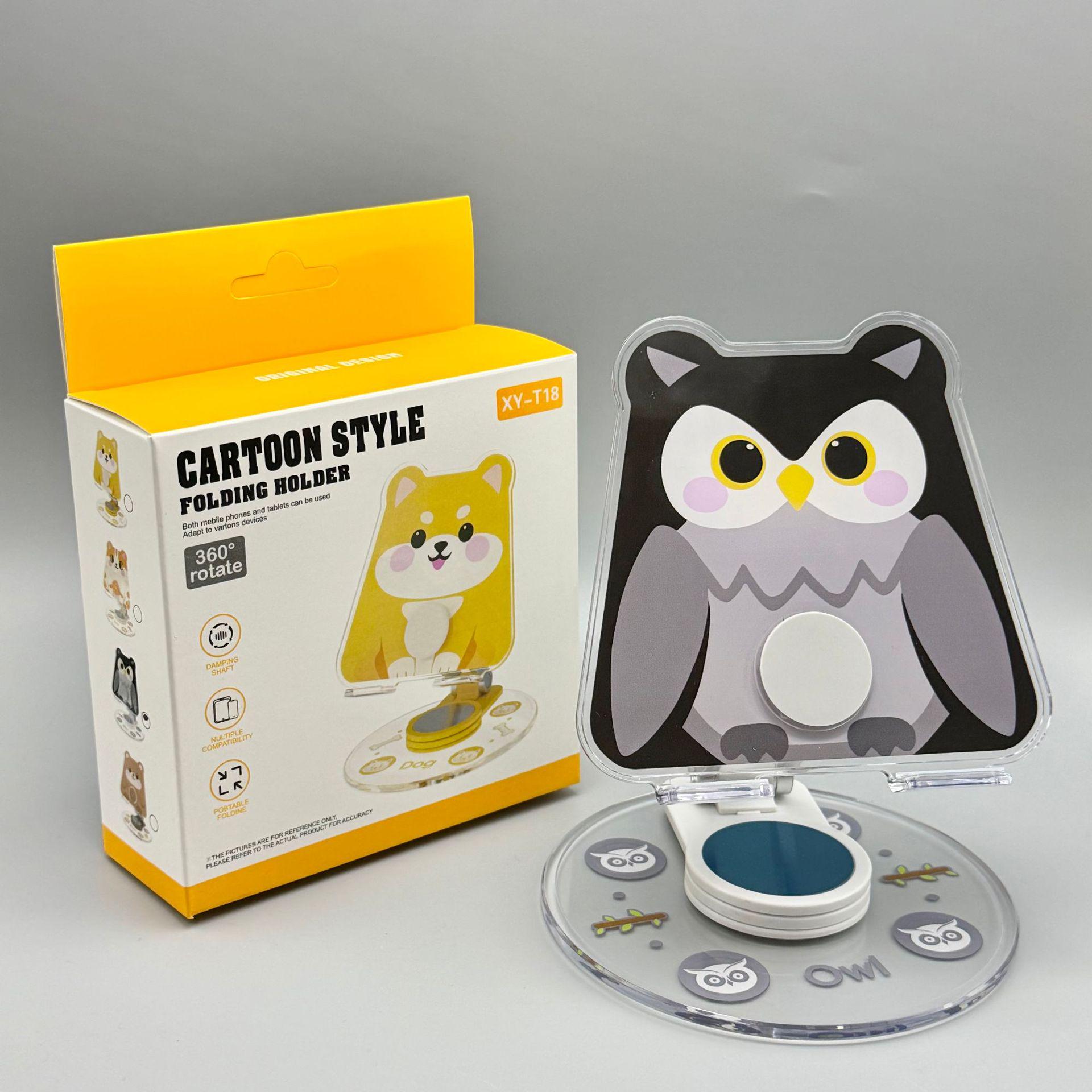 Cartoon Acrylic Phone & Tablet Holder - 360° Rotating, Foldable, Universal Stand for Desktop & Live Broadcasts