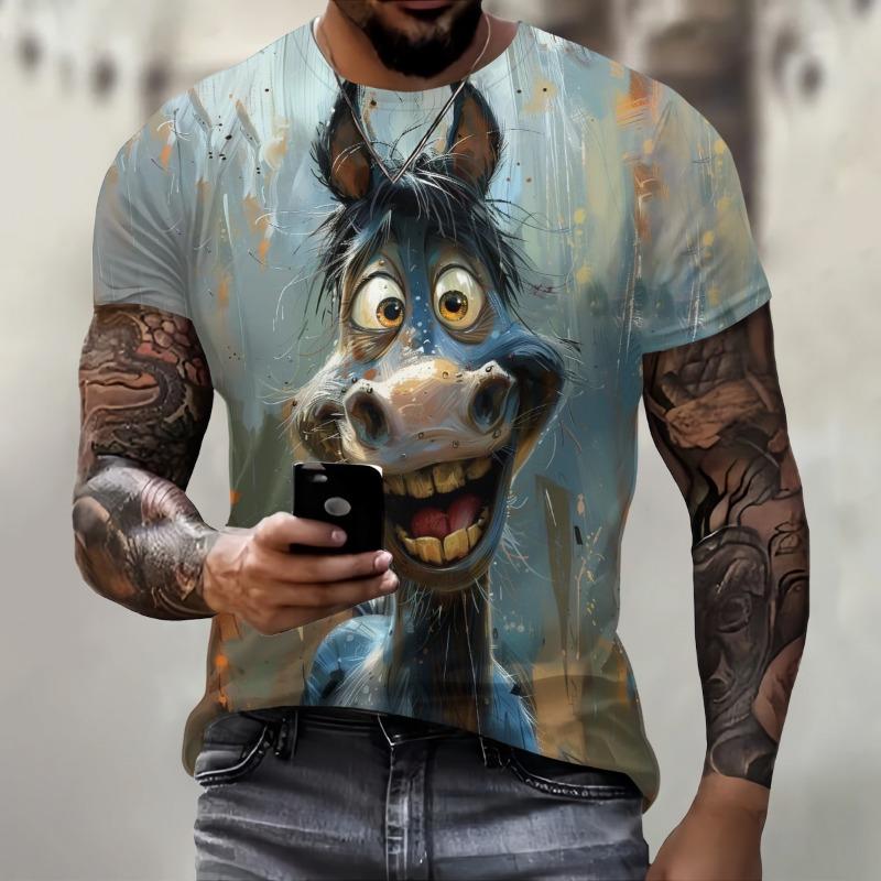 3D Print Funny Animal Element T-Shirt for Men Round Neck Trend Men T-Shirt Breathable Comfortable Short Sleeve Male Top Clothing