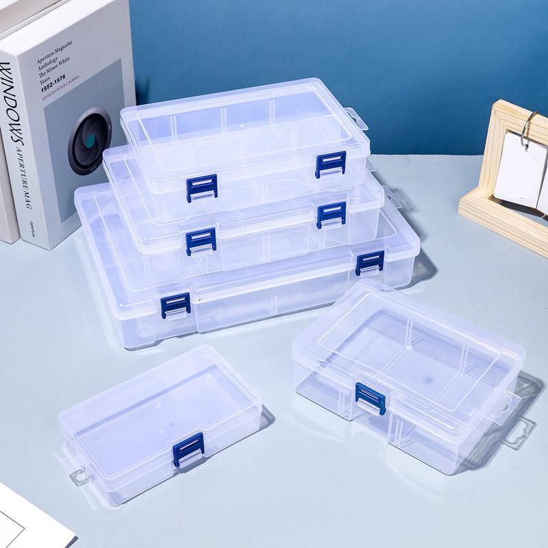 Blue Plastic Electronic Components Storage Box - Small Transparent Tool Organizer for Screws and Parts.