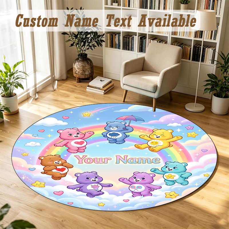 Round Rug Custom NameCare Bears Pattern Non Slip Carpet Home Floor Decor