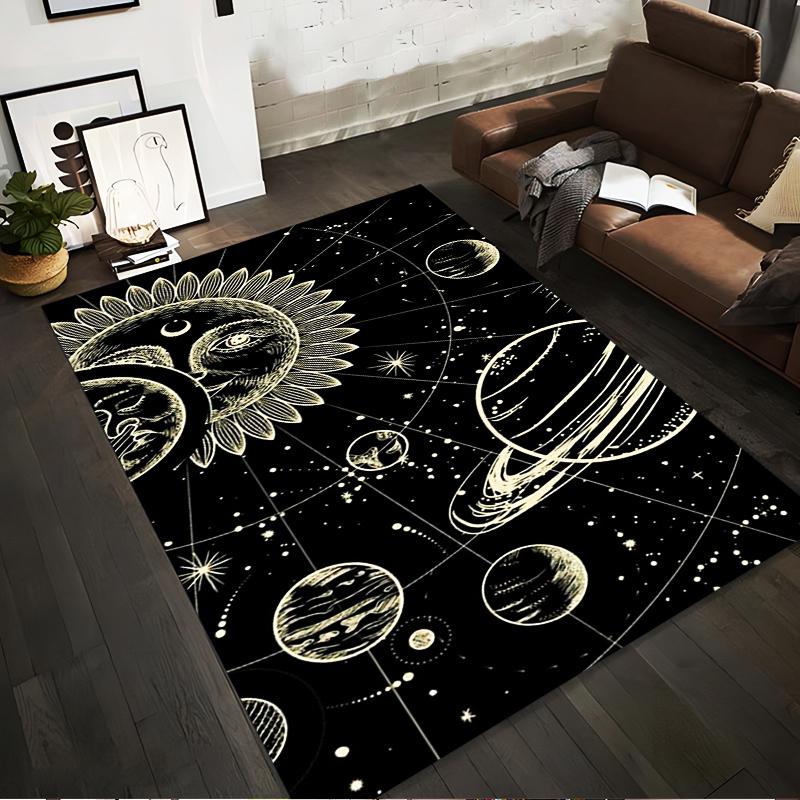 

Space Universe Style Rug with Sun, Planets, and Star Patterns Black Suitable for use as an anti-slip for living room bedroom sofas 40x60cm( 15x23in )