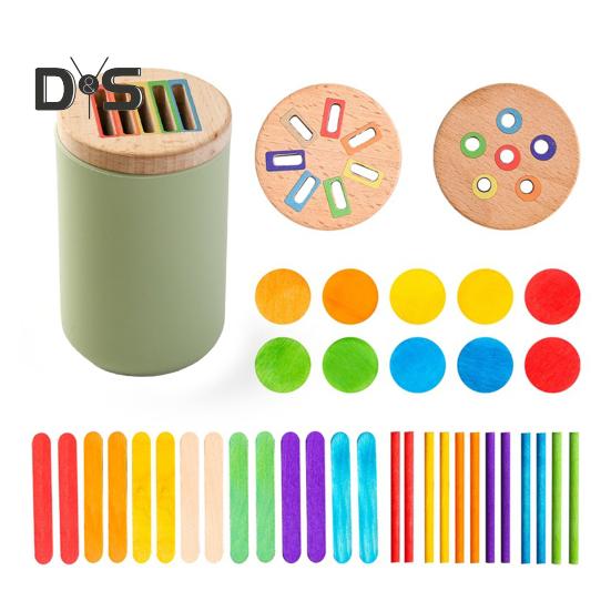 

1 набор деревянных игрушек для сортировки цветов, мелкая моторика, чашка для сопоставления цветов, для мальчиков и девочек, обучающая красочная игра с палочками и дисками C