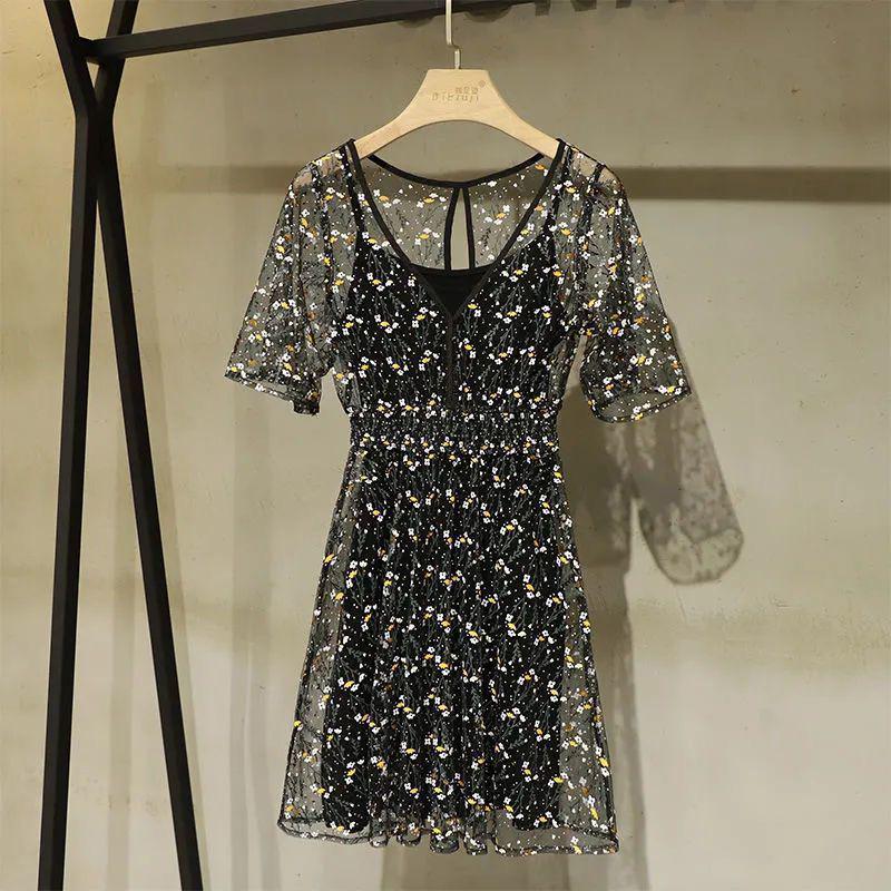 2025 Women's Summer Mesh Camisole Dress Set: Chic Waist-Cinching Two-Piece for a Slimming, Youthful Look