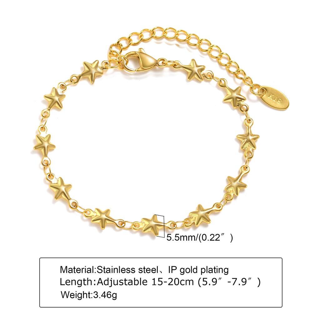 Stainless Steel Four-Pointed Star Chain Bracelet for Women,Double Layered Starfish Bracelets, Fashion Jewelry Mother's Day Gift