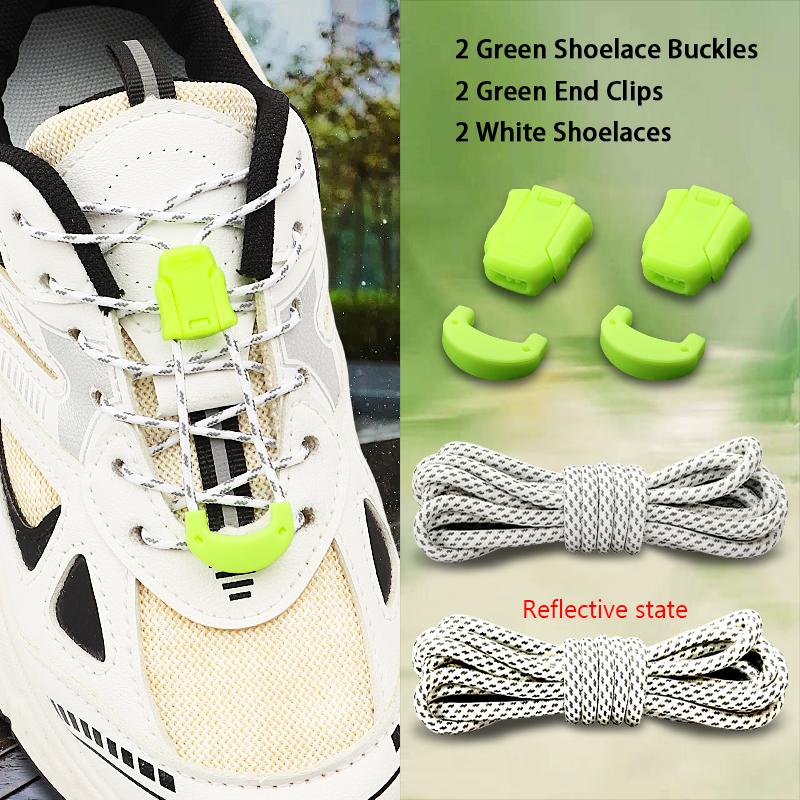 Reflective No-Tie Shoelaces, Elastic Quick Lock Laces Lazy Replacement Laces for Sneakers Running & Daily Wear Unisex Adult Kids