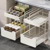 Multifunctional Kitchen Sink Storage Rack with Spice, Pot, and Pull-Out Basket Levels.
