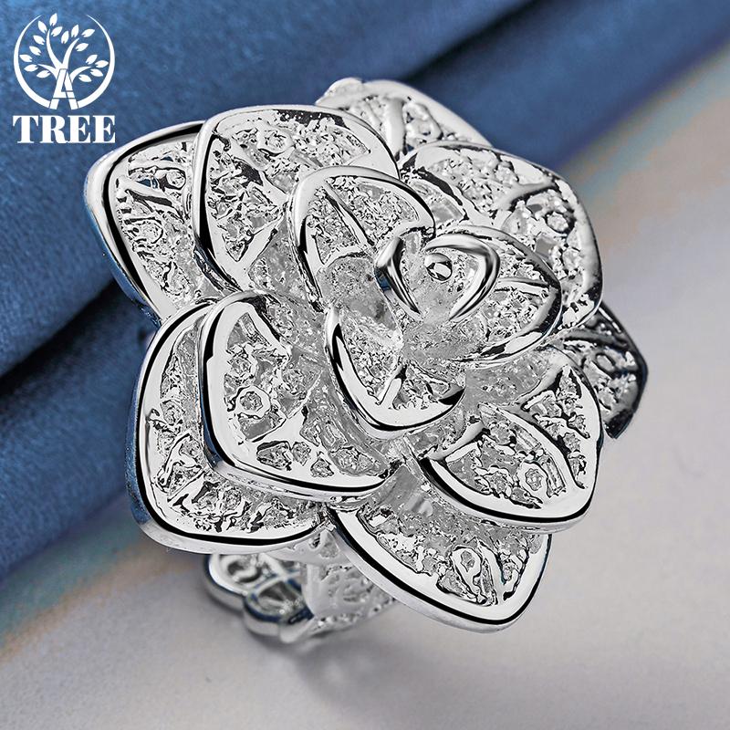 Bijuterii inel cu flori cu trei niveluri cu deschidere din argint 925