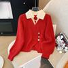 Autumn Spring Design Splicing Slim Women Knitted Cardigan Sweater Jacket Fashion Fake Two Items Loose Ladies Top