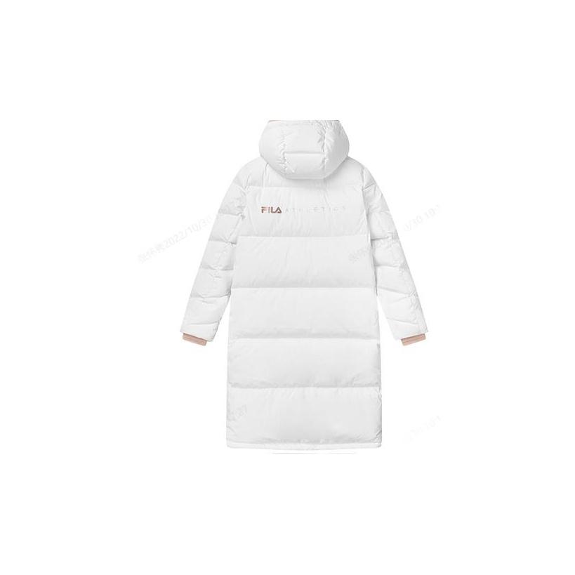 Fila Athletics Logo Bedruckte Mittellange Kapuzen-Daunenjacke Damen Oberbekleidung Jadeweiß A11W141916FWT