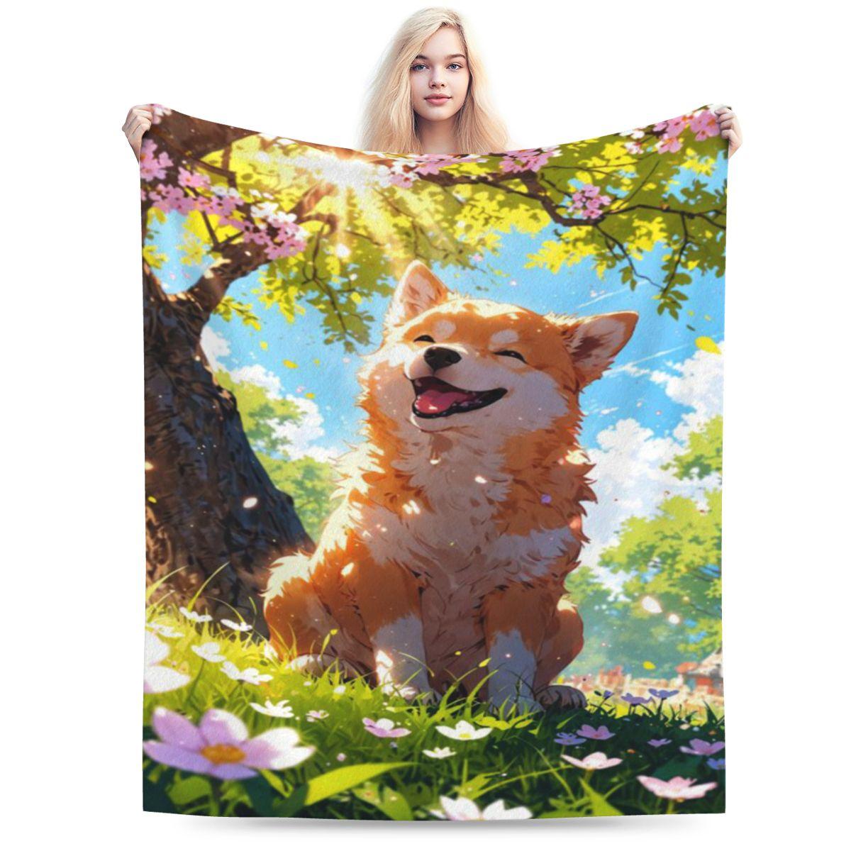 

Anime Shiba Inu Puppy Under Cherry Blossom Tree Custom Soft Decorate Home An UltraSoft Micro Fleece Blanket 75x100cm (30x40inch)