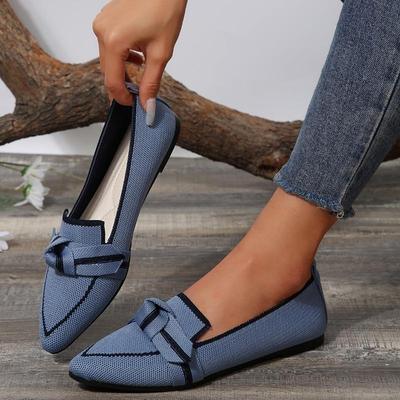 Yeni Kadın Örme Slip-on Babetler Nefes Alabilir Rahat Düz Renk Yürüyüş Ayakkabıları Rahat Sivri Burunlu Yürüyüş Spor Ayakkabıları Loafer'lar