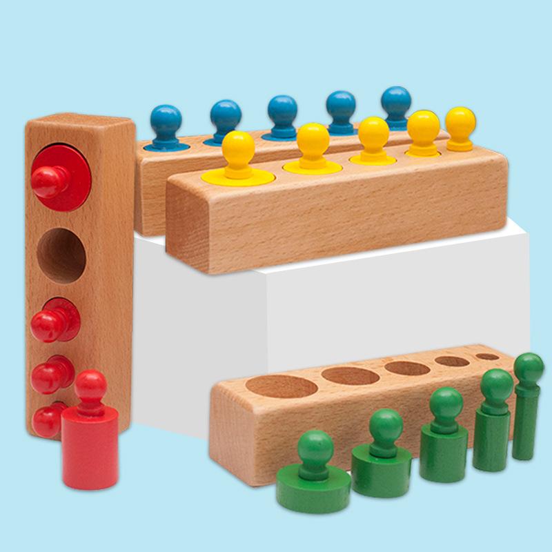 Montessori Teaching Aids Beech Color Socket Cylinder Building Block Shape Family Pack Baby Educational Early Education Toys