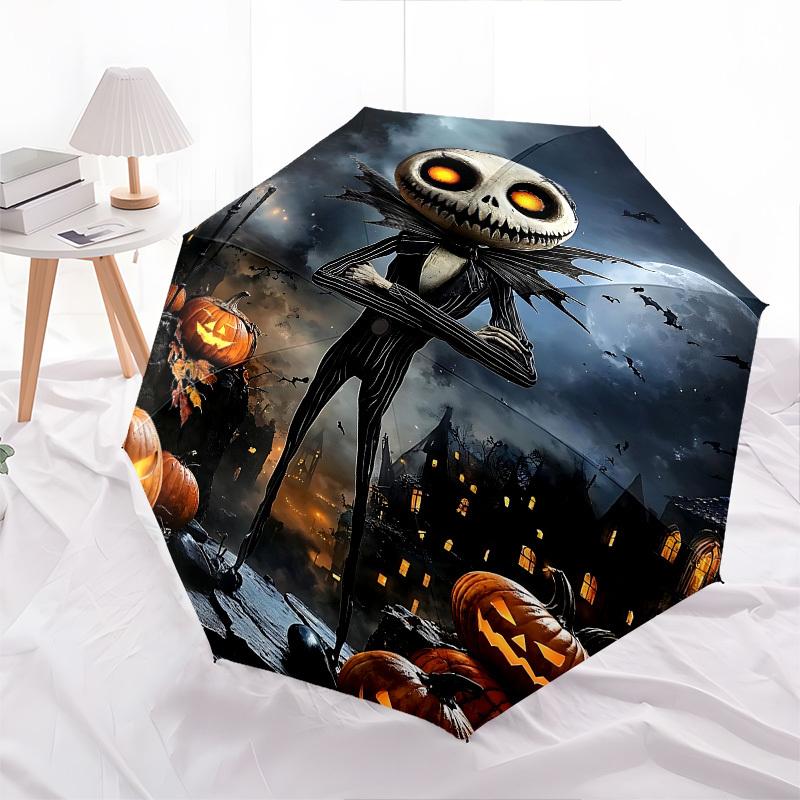 Halloween, Jack Skellington Themed Automatic Opening and Closing Umbrella, Brightly Colored 8-rib Portable Umbrella, Suitable for Men and Wo