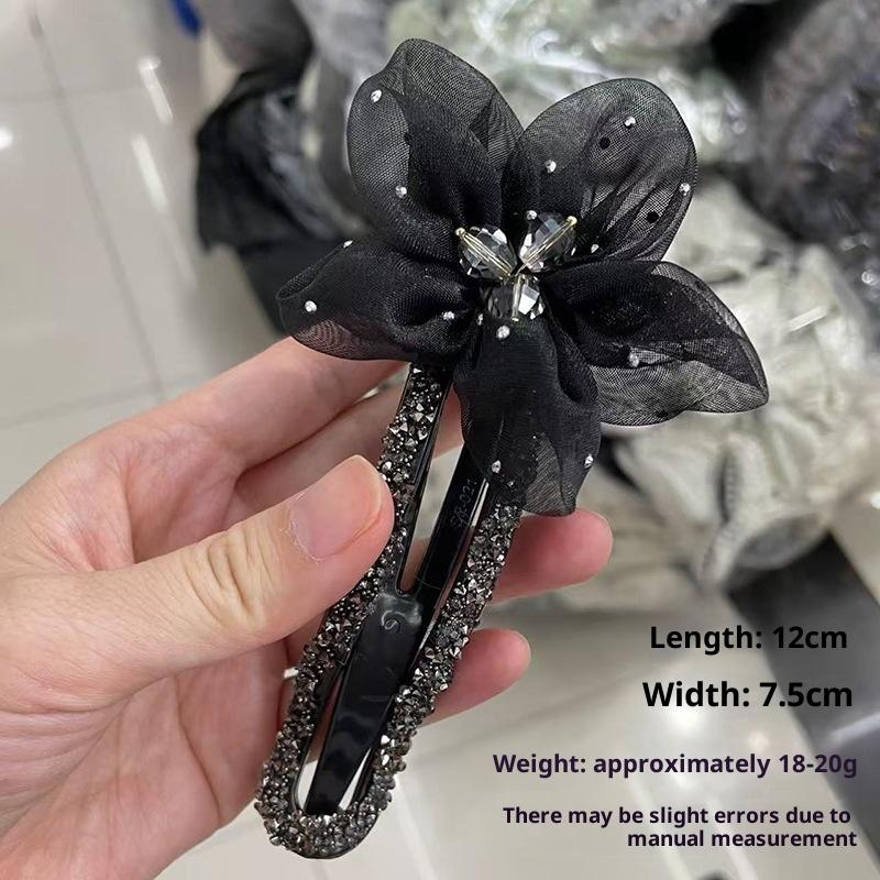 Rhinestone Duckbill Clip Classic Black Bow Convenient Hairpin Versatile Fashion Girls Hairpin Hair Accessories