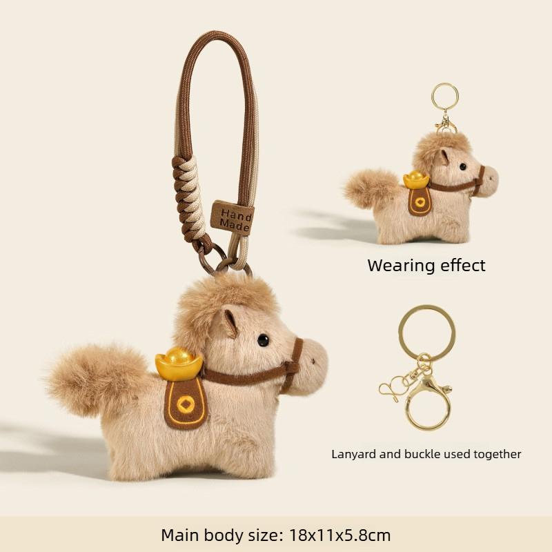 Car Ornaments Cute Cartoon Yuanbao Pony Plush Keychain Pendant Kawaii Horse Year Key Ring Decoration Accessories Gifts
