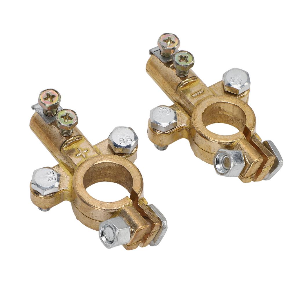 1 Pair Brass Battery Terminal Connectors Positive Negative Battery Terminals Clamp Set for Marine Car Boat RV Vehicles