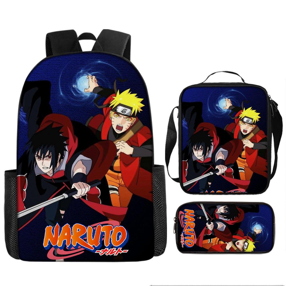 Primary school students' new Naruto cartoon schoolbag three-piece backpack large-capacity backpack