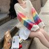 Regenbogen gestreifter Strick-Cardigan für Damen Teenager Gemütlich Weich Mohair Knopfleiste Pullover Jacke Winter Herbst Y2K Outfit