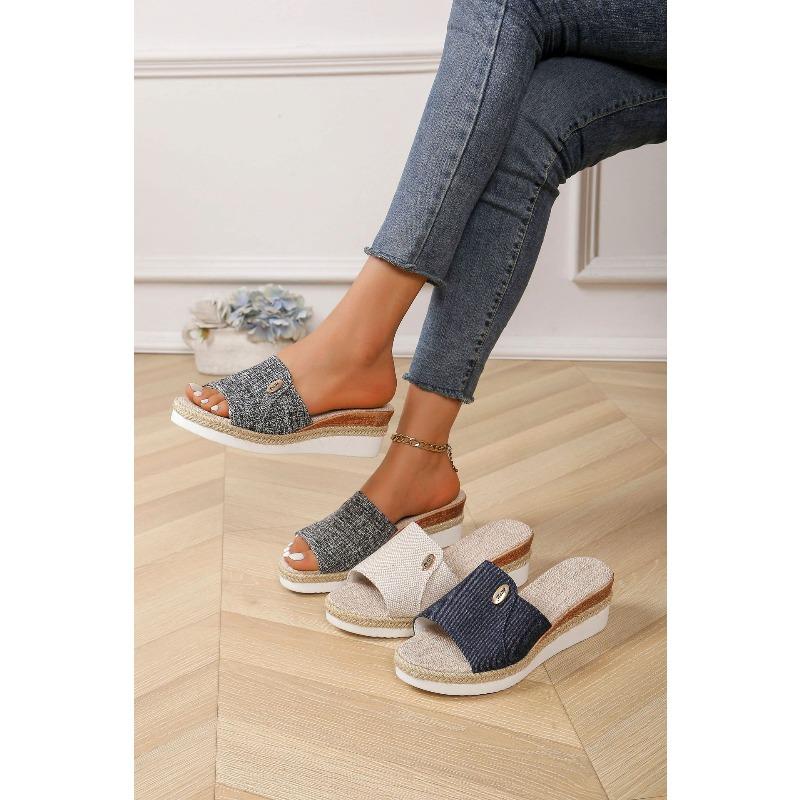 Women's 2025 New Style Wedge Sandals with Thick Soles and Mid-Heel Casual Beach Fish-Mouth Strappy Sandals In Plus Sizes