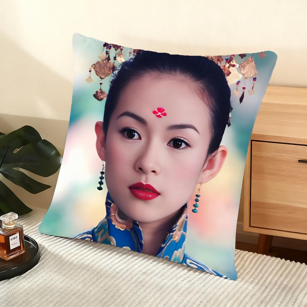 Zhang Ziyi Actress Cushion Cover Silky Short Plush Home Sofa Cushion Cover - Invisible Zipper Home Decoration 12x12Inch