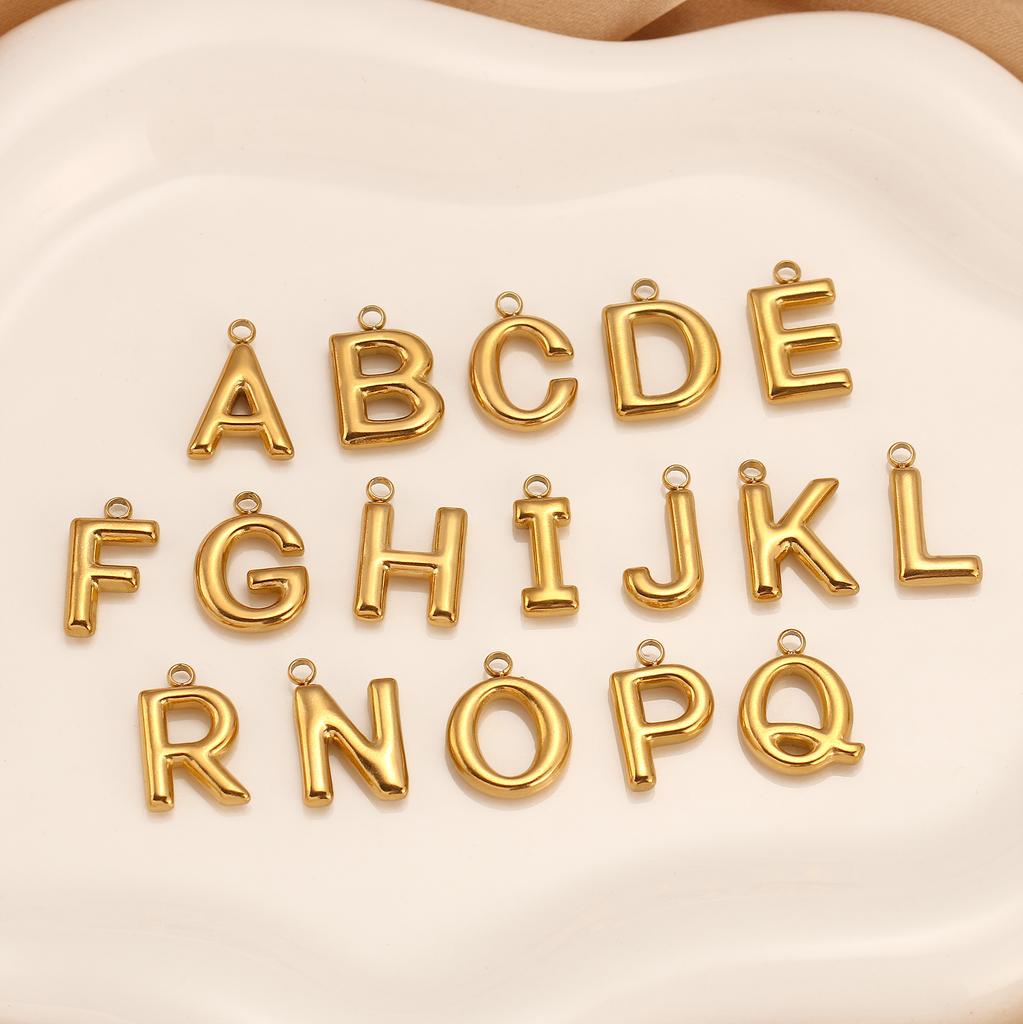 3Pcs Initial Charms 3D Stainless Steel English Letter Pendant 18K Gold Color PVD Plated Bubble Alphabet Charm DIY Jewelry Making