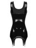 Dress with Garter Belt Women Sleeveless Patent Leather Mini Dress Bodycon Pencil Clubwear