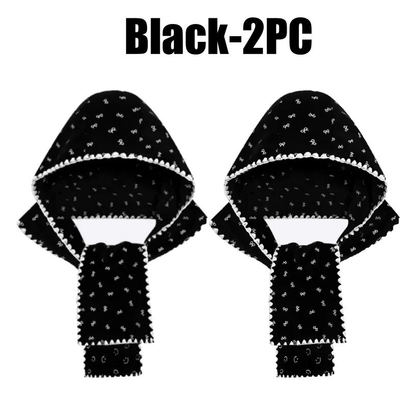 Korean Style Print Bow Hat Scarf Winter Warm Fleece Lined Cute Women Beanie Neck Warmer Integrated Fashion Accessory