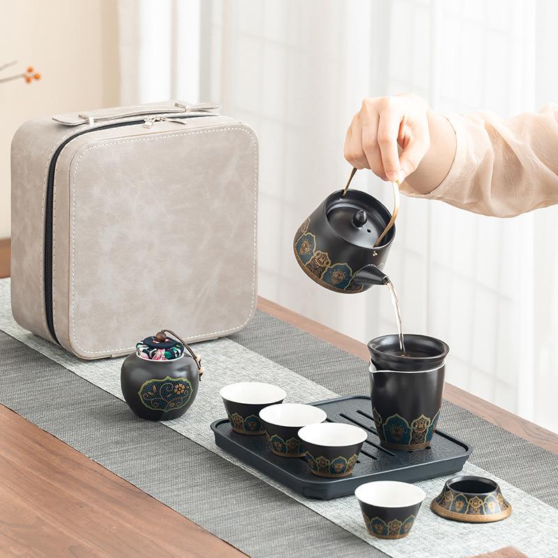 Black ancient rhyme lifting beam pot, tea set, portable travel ceramics, employee benefits, practical corporate gifts for customers