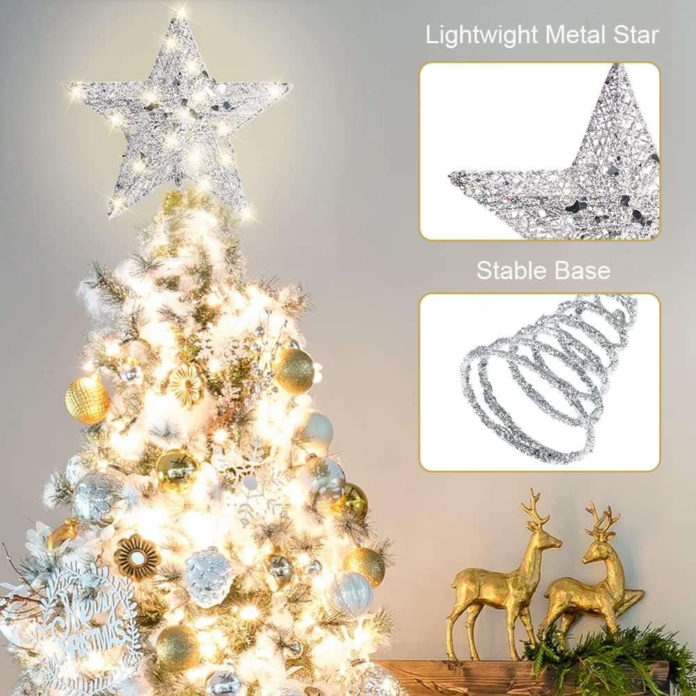 YAUNGEL Christmas Tree Topper, Star Tree Topper with 40 LED and Remote Control Battery Operated Warm Lights Treetop Christmas Decorations, Indoor