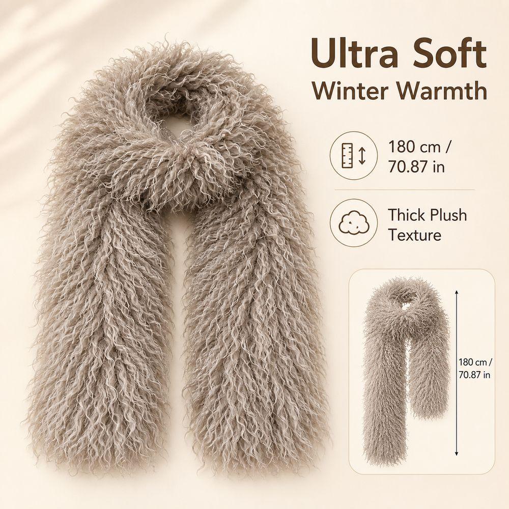 Double-Sided Faux Fur Scarf Thickened Neck Warmer New Plush Scarf Winter Wear