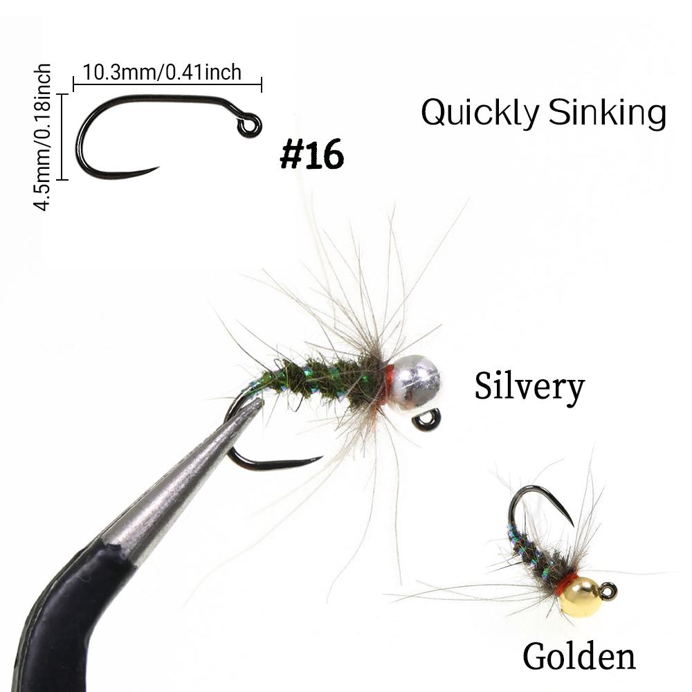 Nimfa Hustler z główką wolframową dla szybkiego tonięcia, pióro CDC, żebrowanie UV, na pstrąga, okonia, wędkarstwo muchowe, rozmiar haczyka 16