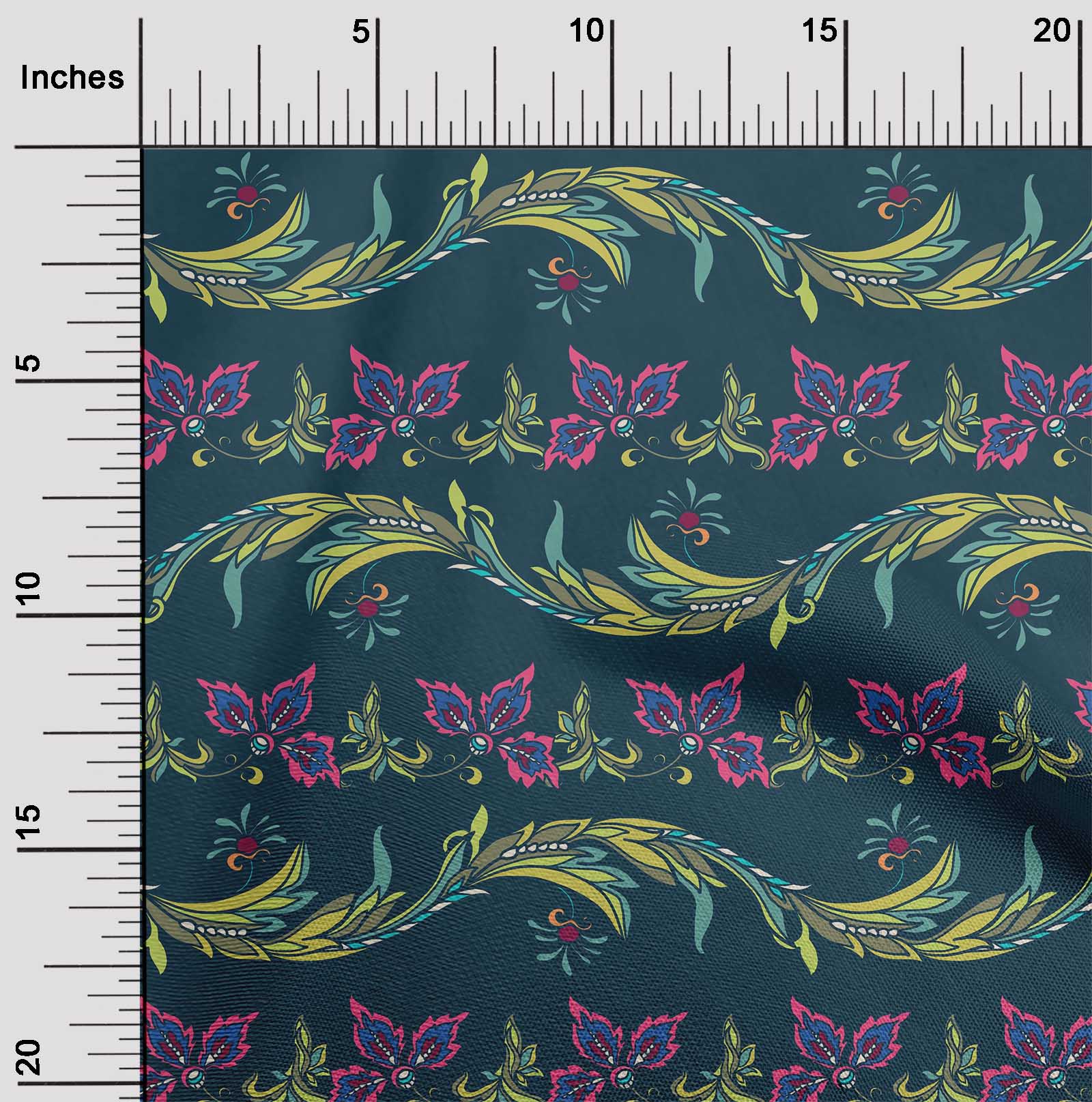 

oneOone бавовняна гнучка тканина з листям і квітковим художнім принтом на двір 40 дюймів 42 Inch Wide - Viscose Chiffon синій