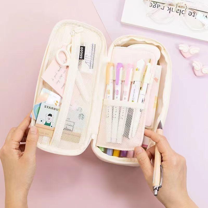 Oxford Cloth Pencil Case Large Capacity Zipper Closure Portable Stationery Bag for Teen Students Office Daily Use